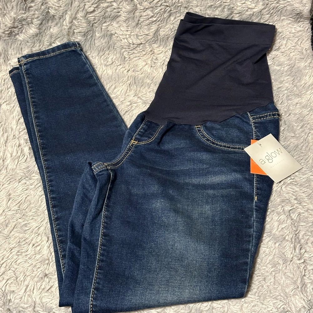 a:glow Blue Maternity Jeggings with Stretch Panel